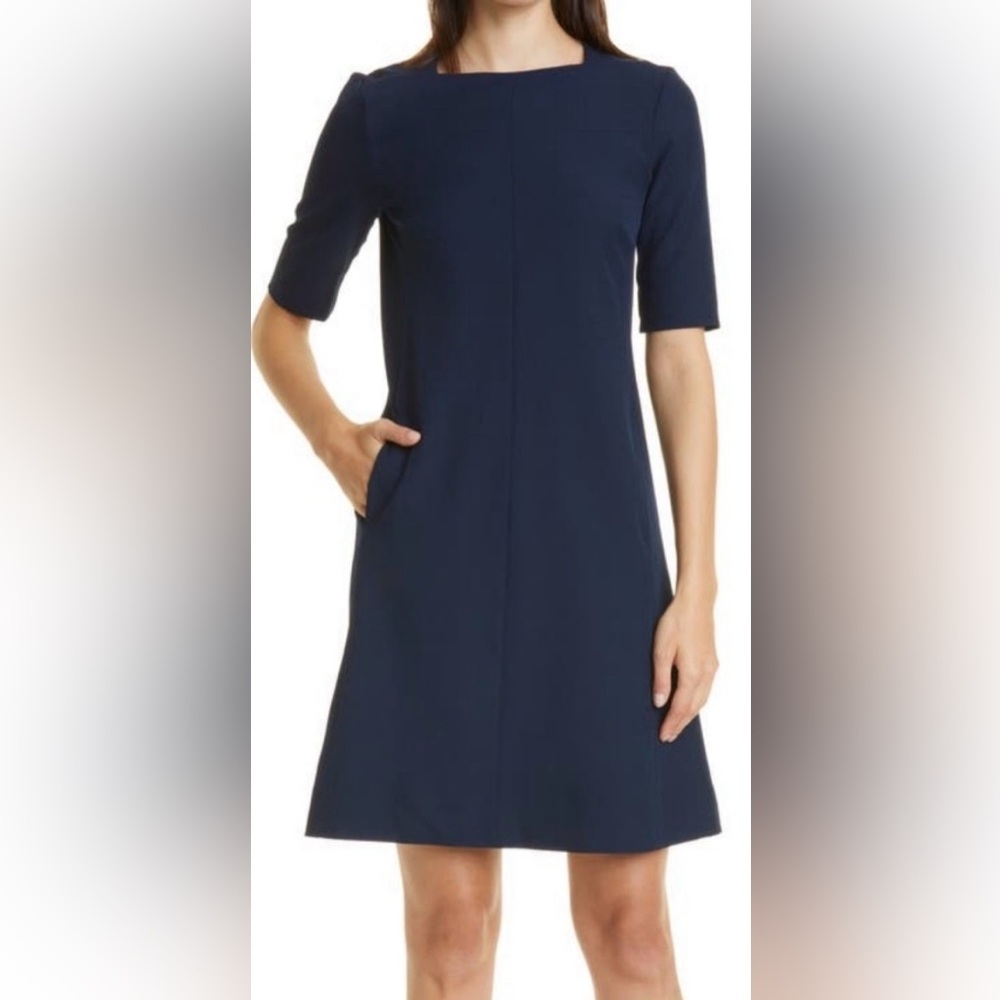 MM.LaFleur Emily A-Line Work Dress Navy Blue Career Sheath Size 8
